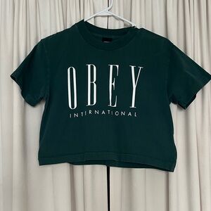 Vintage Obey Forest Green Cropped Logo Tee